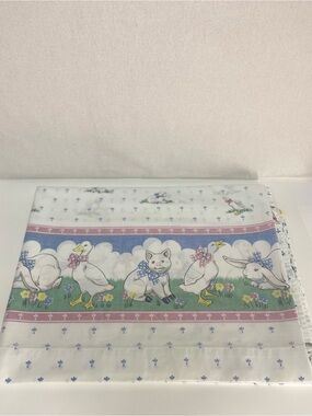 Fieldcrest Full Size Flat Sheet Vintage Tres Jolie Pattern Duck Pig Rabbit Retro